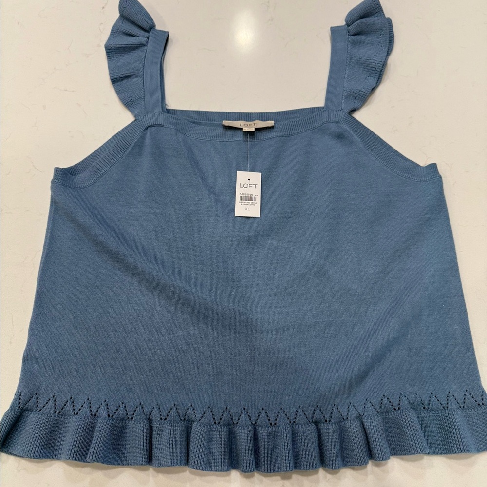 NWT – LOFT Pointelle Ruffle Sweater Tank Top - XL - Picture 2 of 7